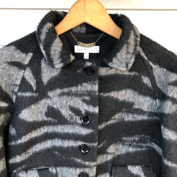 See by Chloe Jacket Wool Alpaca US 6 Animal Print - Picture 2 of 8